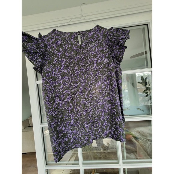 Terra & Sky Purple Black Flutter Sleeve Blouse sz 0X 14 - Picture 2 of 7